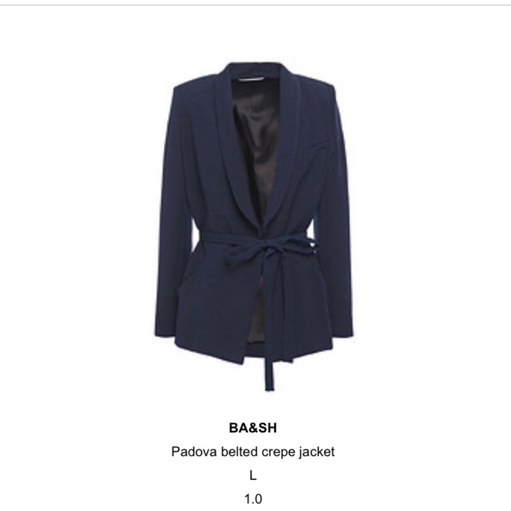 Ba&sh Padova Navy Blue Crepe Lined Blazer with Wrap Belt Size L